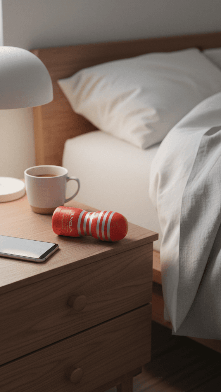 TENGA Cup on bedside table